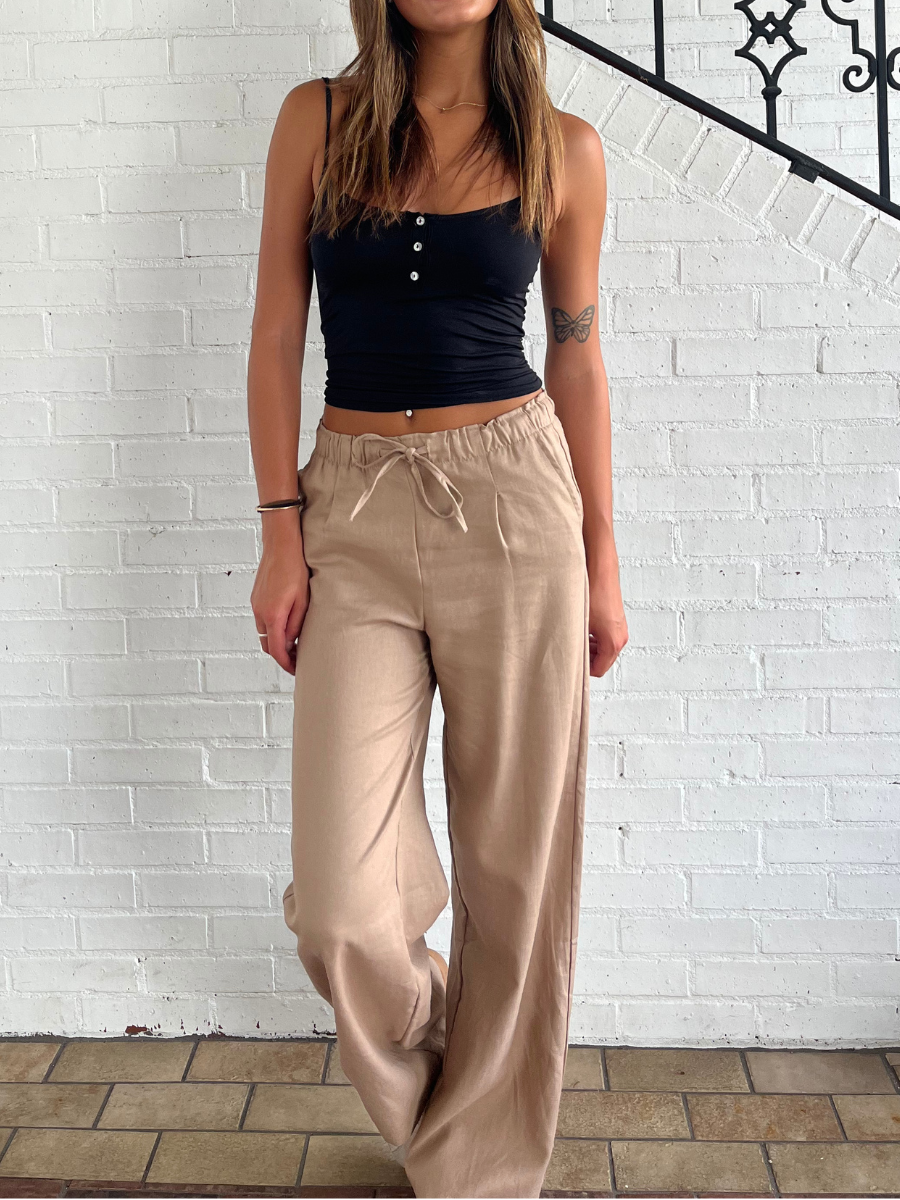SARA LINEN PANTS - TAN