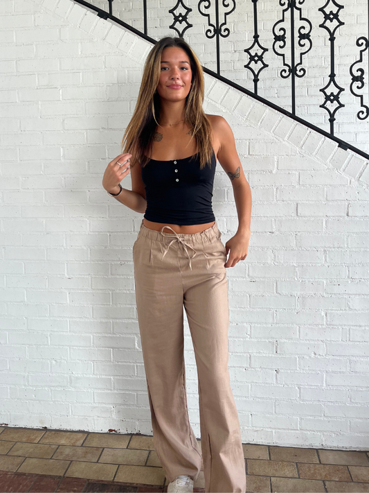 SARA LINEN PANTS - TAN